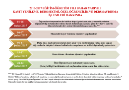 2016-2017 eğitim-öğretim yılı bahar yarıyılı kayıt yenileme, ders