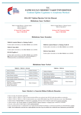 Bütünleme Sınav Tarihleri - Fatih Sultan Mehmet Vakıf Üniversitesi