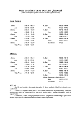 &Ouml;ZEL EGE LİSESİ DERS SAATLERİ &Ccedil;İZELGESİ