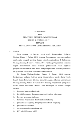 PENJELASAN ATAS PERATURAN OTORITAS JASA KEUANGAN