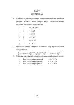 28 BAB V KESIMPULAN 1. Berdasarkan perhitungan dengan