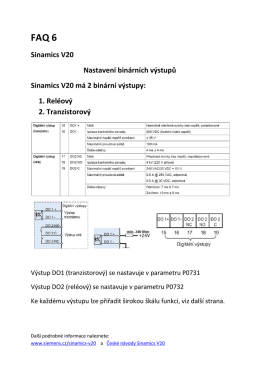 Sinamics V20 Nastavení binárních výstupů Sinamics V20 má 2