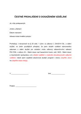 ČESTN&Eacute; PROHL&Aacute;&Scaron;EN&Iacute; O DOSAŽEN&Eacute;M VZDĚL&Aacute;N&Iacute;