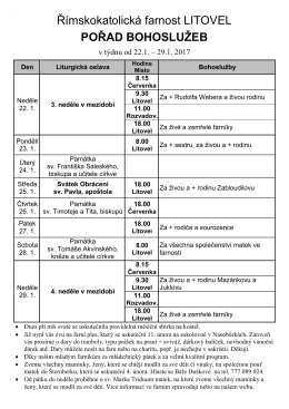Pořad bohoslužeb ve FARNÍM KOSTELE V