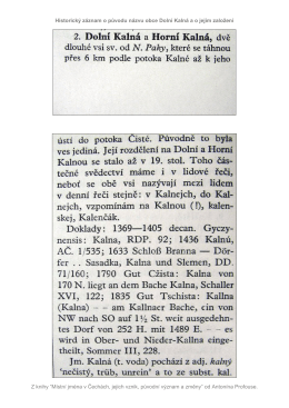 Historický záznam o původu názvu obce Dolní Kalná a o jejím