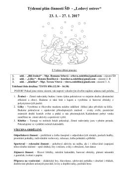 Týdenní plán činností ŠD - „Ledový ostrov“ 23. 1. – 27. 1. 2017