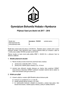 Gymnázium Bohumila Hrabala v Nymburce Přijímací řízení pro
