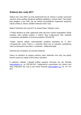 Světov&yacute; den vody 2017 - Svaz vodn&iacute;ho hospod&aacute;řstv&iacute; ČR