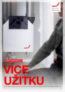 Srovn&aacute;vac&iacute; &uacute;daje Zehnder ComfoAir / nov&aacute; generace větrac&iacute;ch