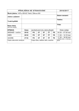 PŘIHLÁŠKA KE STRAVOVÁNÍ 2016/2017 STRAVA Cena