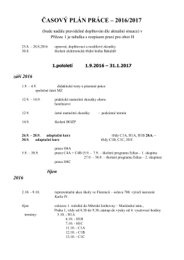 ČASOVÝ PLÁN PRÁCE – 2016/2017