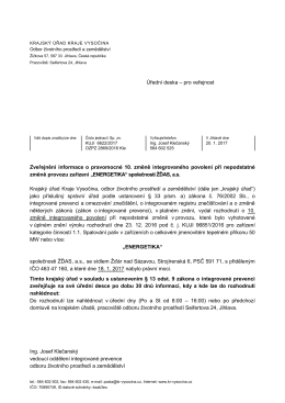 Zveřejnění informace o změně integrovaného povolení