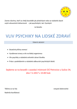 Pozvánka na besedu "Vliv psychiky na lidské zdraví"