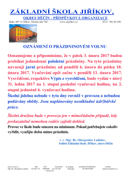 Volno - prazdniny - Základní škola Jiříkov
