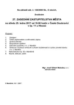 Pozvánka na 27. zasedání zastupitelstva města