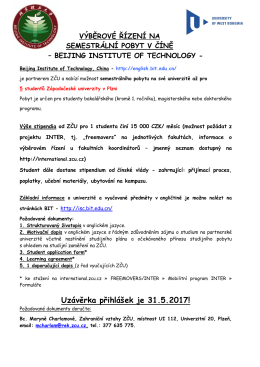výběrové řízení na semestrální pobyt v číně