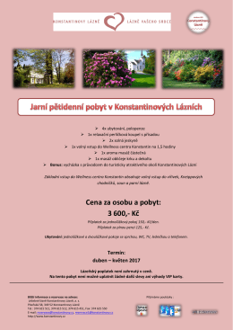 Cena za osobu a pobyt: 3 600,- Kč