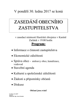 Pozvánka na zasedání zastupitelstva obce Opolany dne 30.1.2017