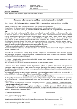 Záznam o informovaném souhlasu s poskytnutím zdravotní péče