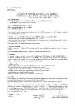Oznámení záměru prodeje nemovitosti
