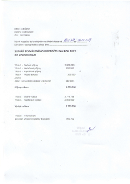 Sum&aacute;ř schv&aacute;len&eacute;ho rozpočtu 2017 po konsolidaci