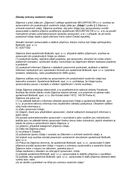 Zásady ochrany osobních údajů Zájemce o práci (dále