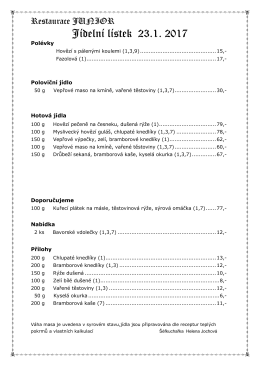 Jídelní lístek 23.1. 2017