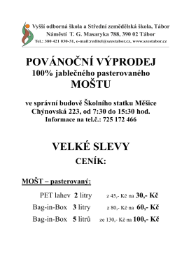 POVÁNOČNÍ VÝPRODEJ MOŠTU VELKÉ SLEVY