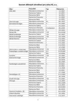 Seznam dělených akreditací pro celou KZ, a.s.