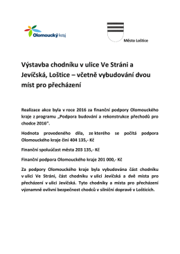 Výstavba chodníku v ulice Ve Stráni a Jevíčská