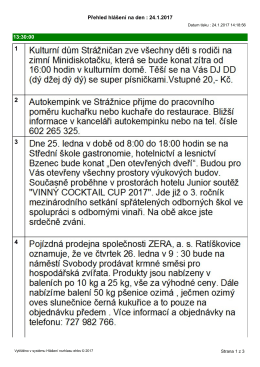 Hlášení městského rozhlasu 24.01.2017