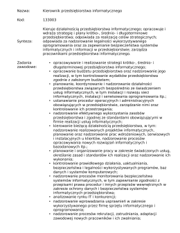Nazwa: Kierownik przedsiębiorstwa informatycznego Kod: 133003