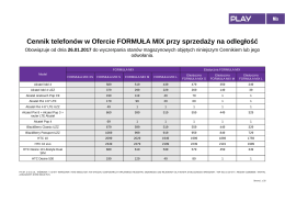 Cennik telefonów w Ofercie FORMUŁA MIX przy sprzedaży na