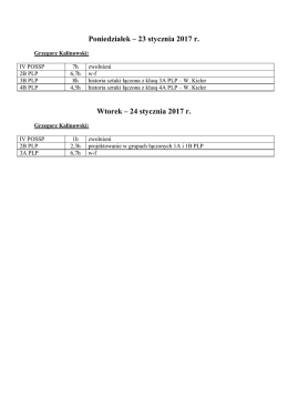 Poniedziałek &ndash; 23 stycznia 2017 r. Wtorek &ndash; 24 stycznia 2017 r.
