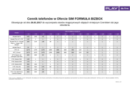 Cennik telefonów w Ofercie SIM FORMUŁA BIZBOX