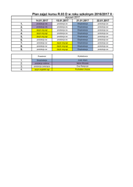 Plan zajęć kursu R.03 D w roku szkolnym 2016/2017 II semestr