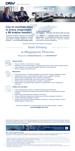 Szef Zmiany w Magazynie Pharma