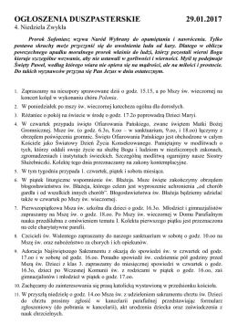 OGŁOSZENIA DUSZPASTERSKIE 29.01.2017