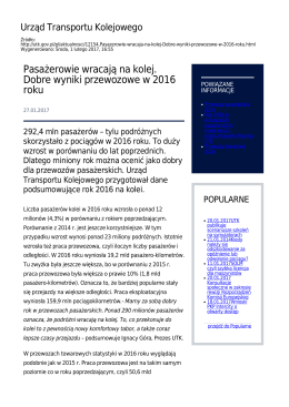 Pasażerowie wracają na kolej. Dobre wyniki przewozowe w 2016 roku