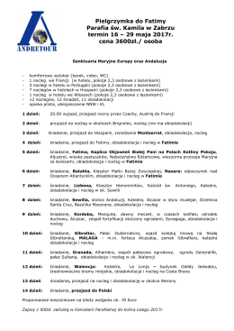 Pielgrzymka do Fatimy Parafia św. Kamila w Zabrzu termin 16 &ndash; 29