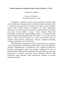 Polskie toponimy na osmańskiej mapie Europy Środkowej z 1914 r