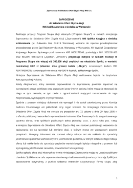 Zaproszenie do składania ofert zbycia akcji III Transza