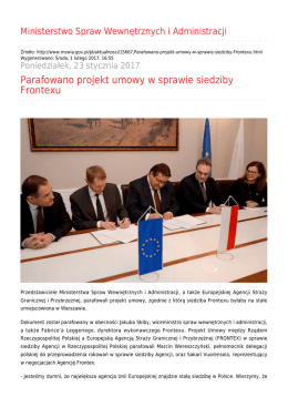 Parafowano projekt umowy w sprawie siedziby Frontexu