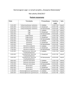 Harmonogram zajęć w ramach projektu „Oswajamy Matematykę