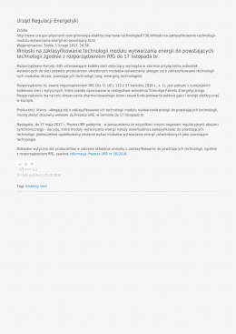 Urząd Regulacji Energetyki Wnioski na zaklasyfikowanie technologii