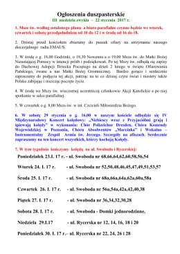 Ogłoszenia Duszpasterskie III Niedziela Zwykła 22. stycznia 2017r.