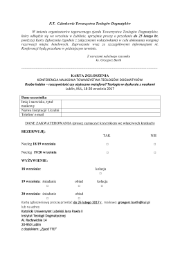 Karta Zgłoszenia - Towarzystwo Teologów Dogmatyków