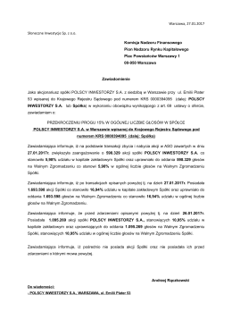 Warszawa, 27.01.2017 Słoneczne Inwestycje Sp. z o.o. Komisja