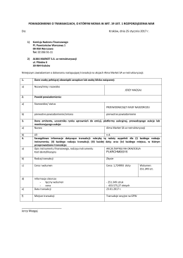 Zawiadomienie o transakcjach Jerzy Mazgaj w dniu 25