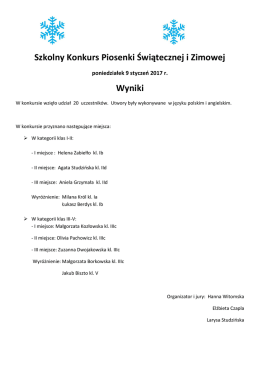 Szkolny Konkurs Piosenki Świątecznej i Zimowej Wyniki